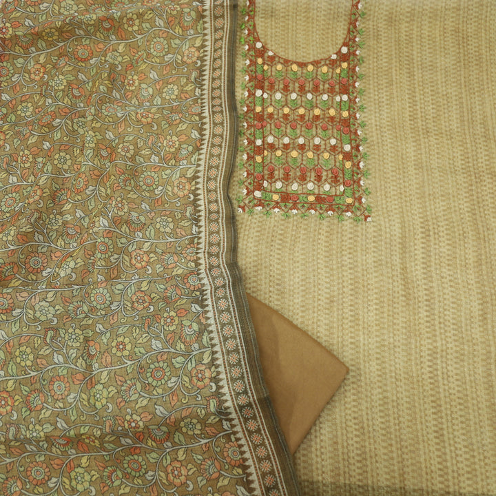 Fanaa Clay Yellow Linen Tissue top with Floral printed dupatta