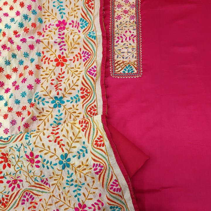 Farishta Hot Pink Glazed Cotton Top With Art Silk Dupatta