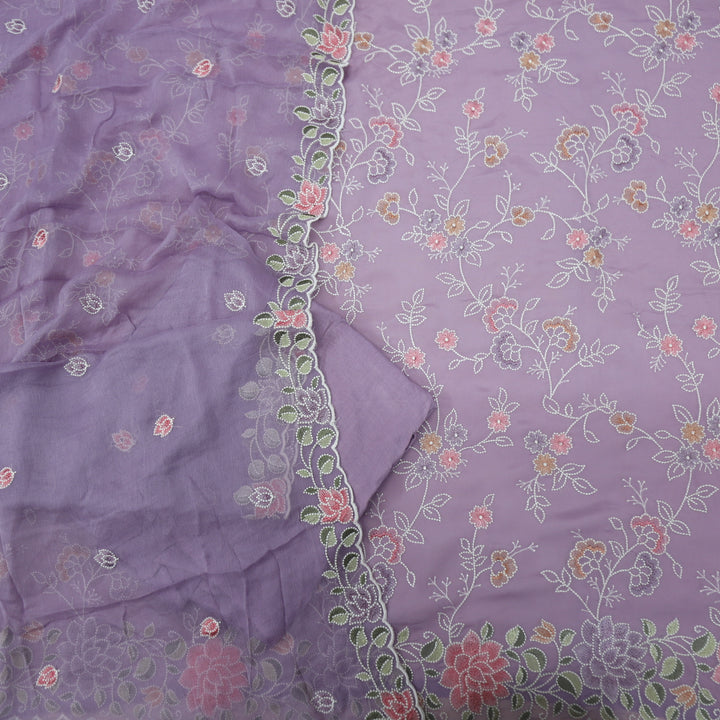 Purnima Lavender Purple Thread Work Organza Top With Chiffon Dupatta