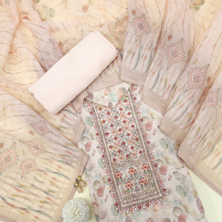 Noor Light Peach Cotton Linen Top with Cotton Linen Dupatta