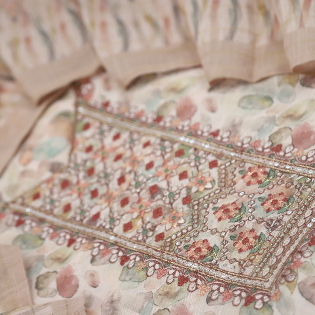 Noor Light Peach Cotton Linen Top with Cotton Linen Dupatta