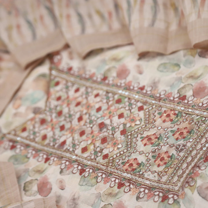 Noor Light Peach Cotton Linen Top with Cotton Linen Dupatta