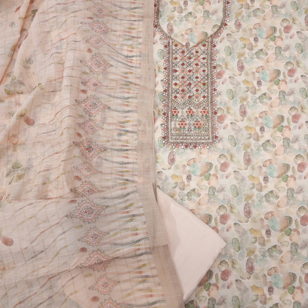 Noor Light Peach Cotton Linen Top with Cotton Linen Dupatta