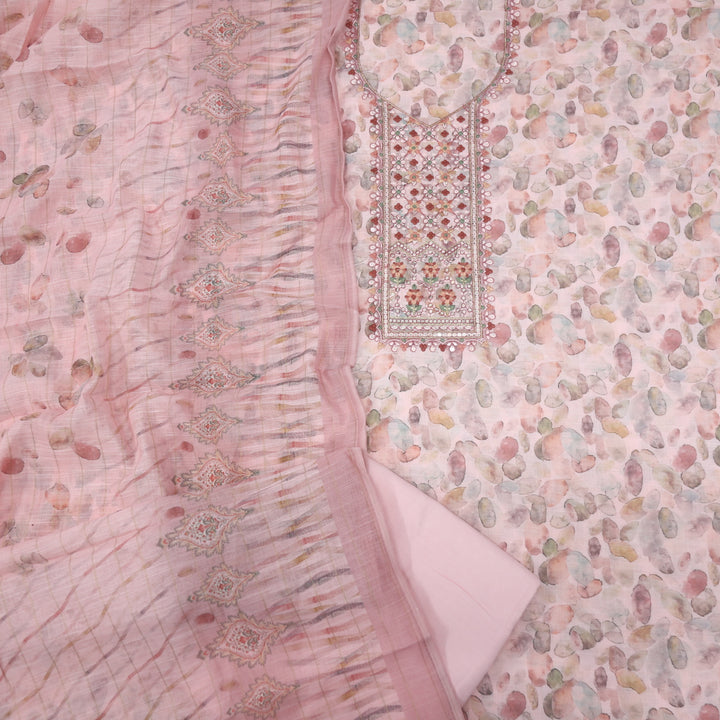 Noor Blush Pink Cotton Linen Top with Cotton Linen Dupatta