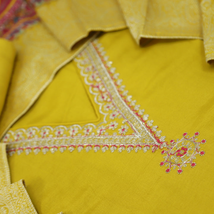 Aashna Dandelion Yellow V Neck  Dola Silk Top with Dola Silk Dupatta