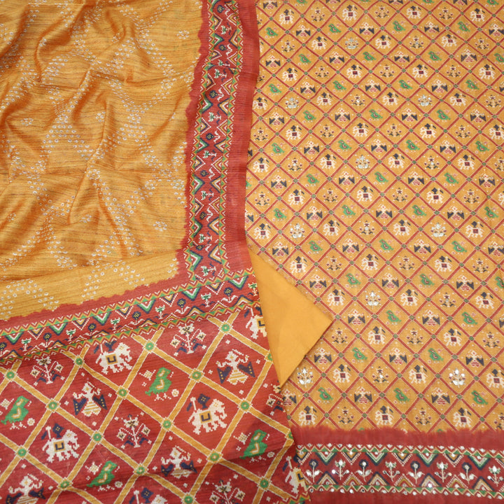 Takalluf Fire Yellow Patola Printed Chanderi Top With Chanderi Dupatta
