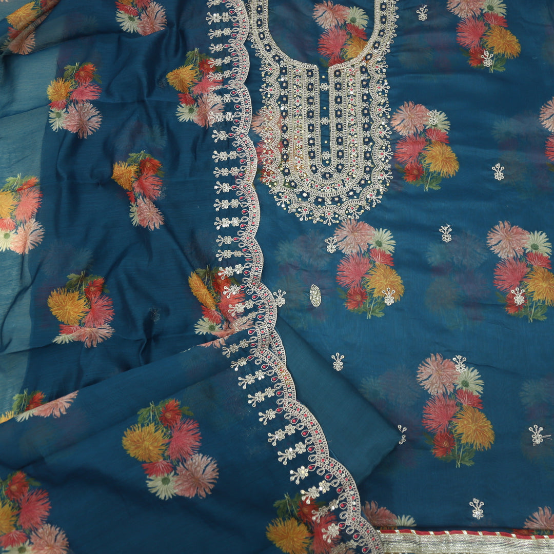 Aatish Peacock Blue Printed Chanderi Top With Printed Chanderi  Dupatta