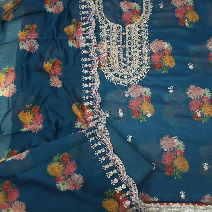 Aatish Peacock Blue Printed Chanderi Top With Printed Chanderi  Dupatta