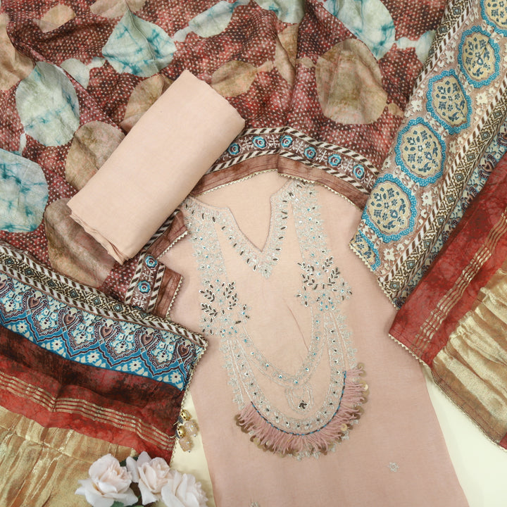 Gardish Baby Peach Embellished Dola Silk With Gaji Silk Dupatta