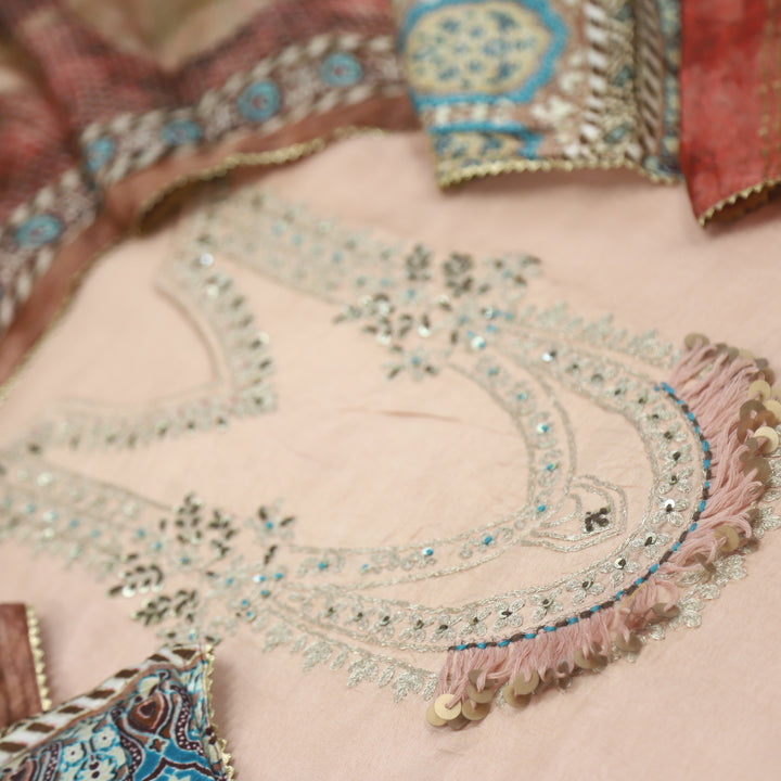 Gardish Baby Peach Embellished Dola Silk With Gaji Silk Dupatta