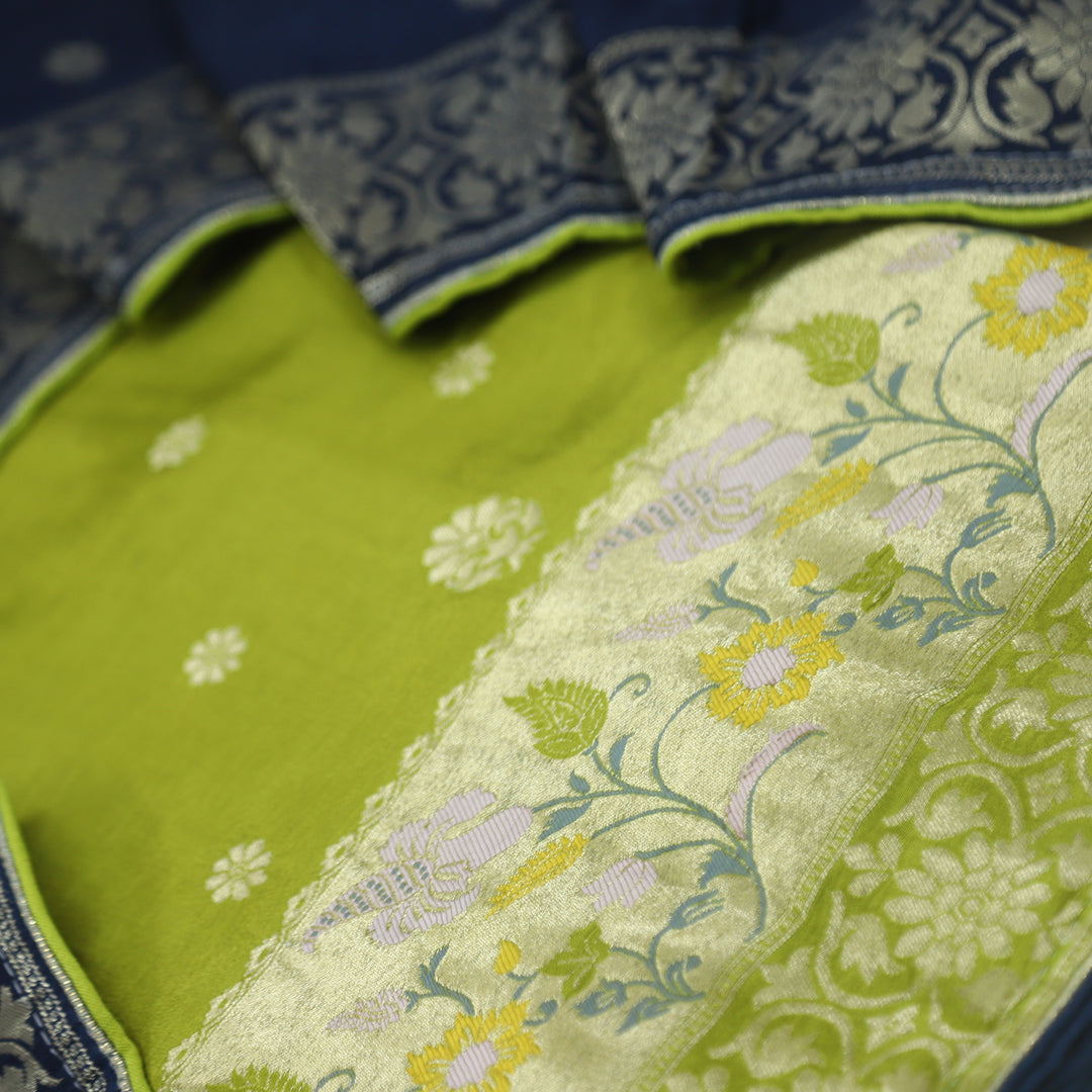 Darmiyan Sheen Green Dola Silk Top with Blue Dola Silk Dupatta D-3