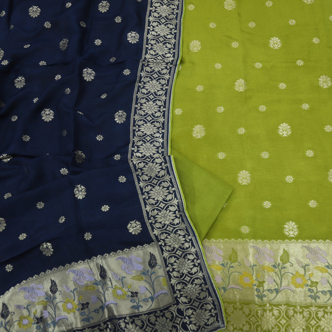 Darmiyan Sheen Green Dola Silk Top with Blue Dola Silk Dupatta D-3