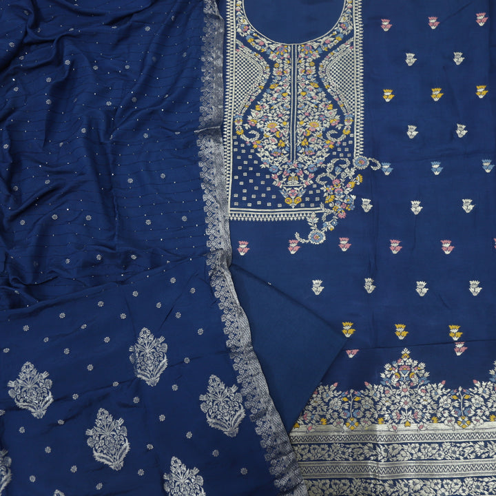 Rushna Space Blue Dola Silk Top with Chanderi Silk Dupatta