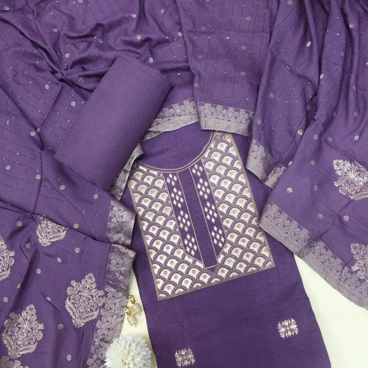 Rushna Eggplant Purple Dola Silk Top with Chanderi Silk Dupatta