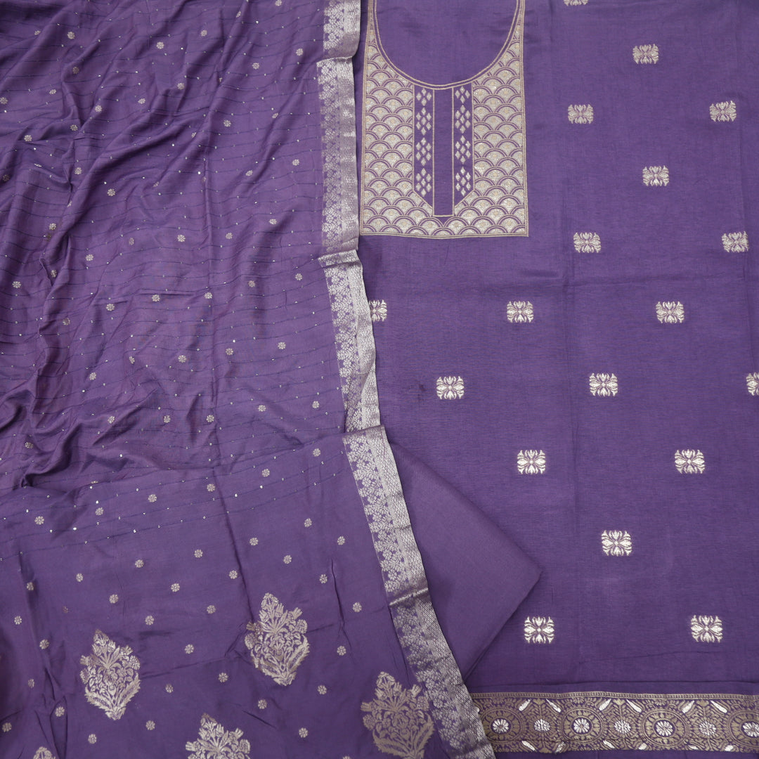 Rushna Eggplant Purple Dola Silk Top with Chanderi Silk Dupatta