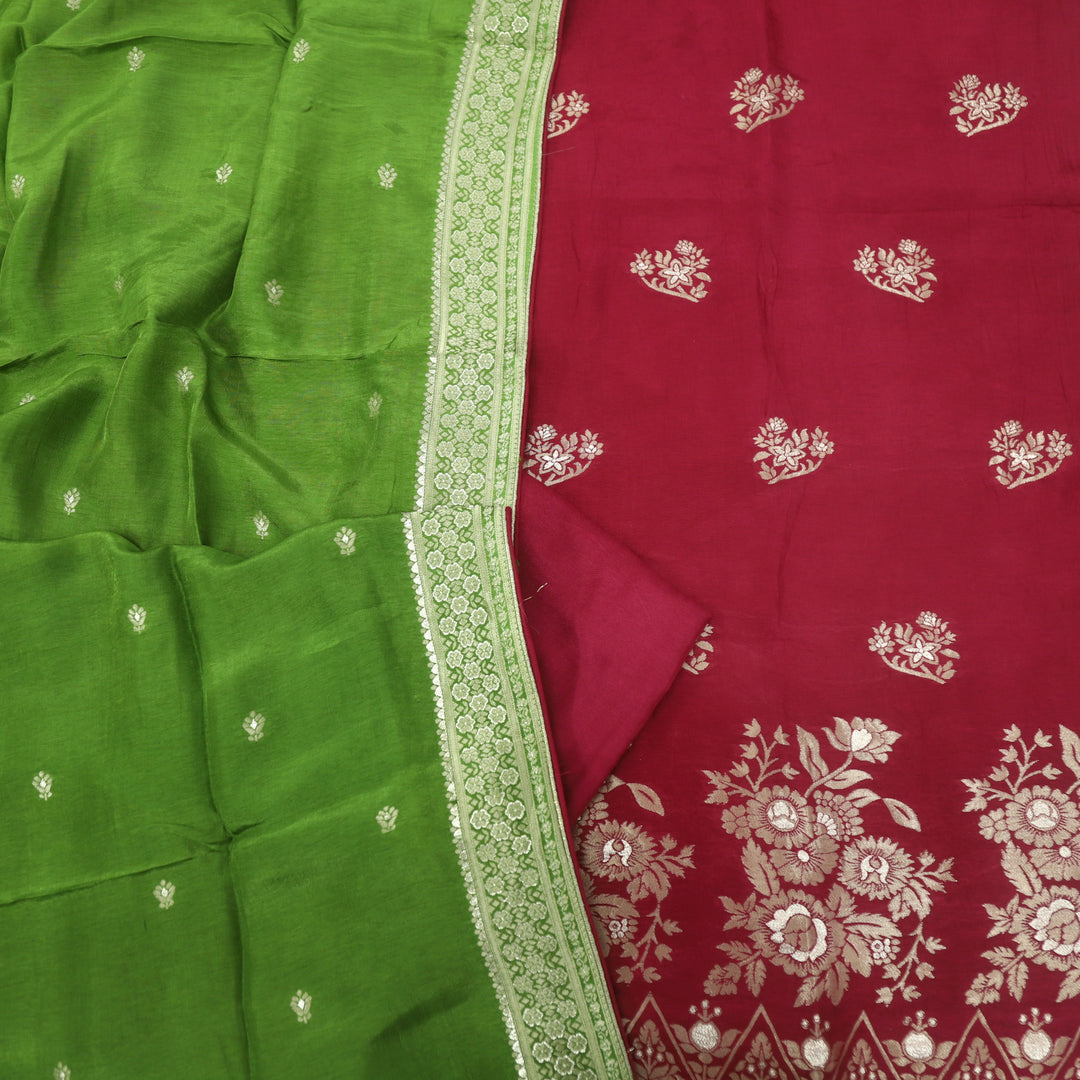 Darmiyan Garnet Red Dola Silk Top with Green Dola Silk Dupatta D-2