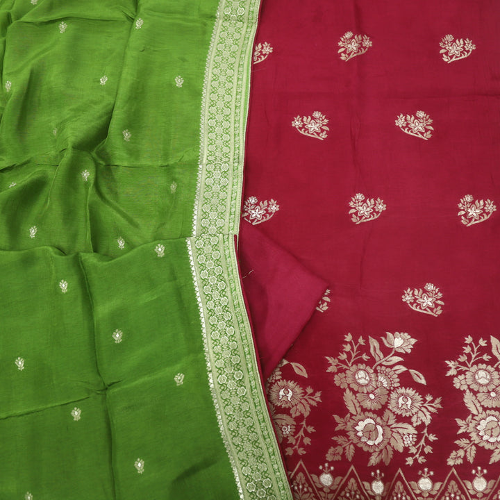 Darmiyan Garnet Red Dola Silk Top with Green Dola Silk Dupatta D-2