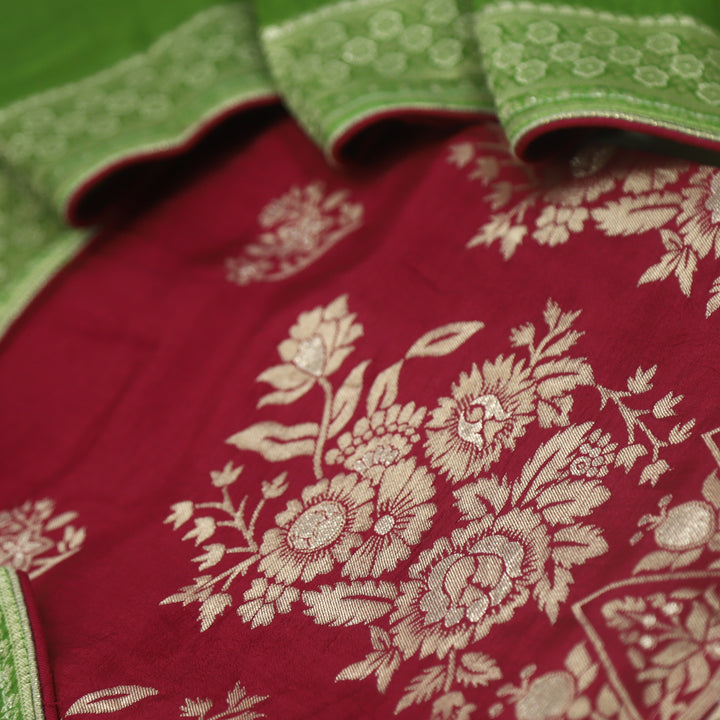Darmiyan Garnet Red Dola Silk Top with Green Dola Silk Dupatta D-2