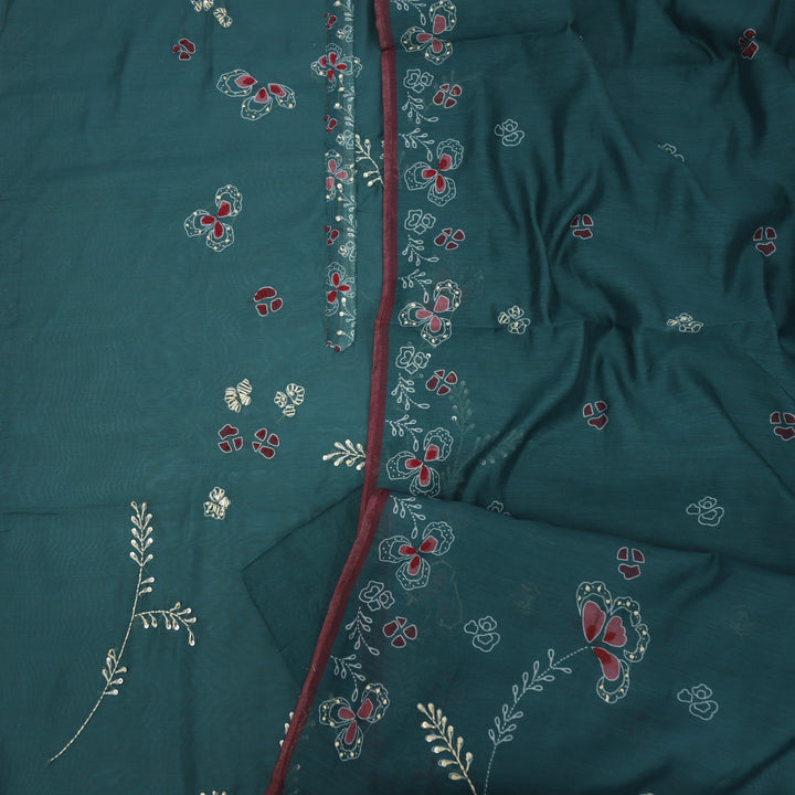 Ehmiyat Sacramento Green Chanderi Top with Kantha Work Chanderi Dupatta