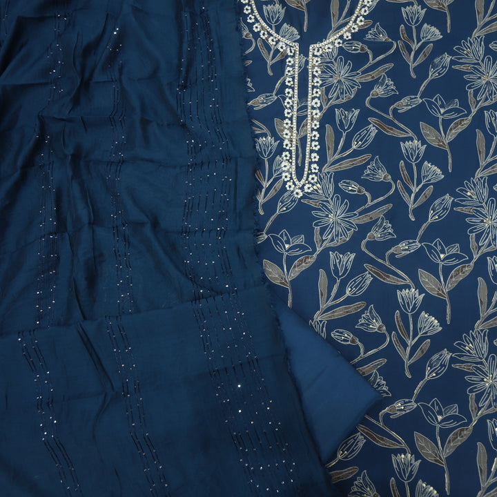 Baseerat Denim Blue Printed Modal Top With Cotton Silk Dupatta