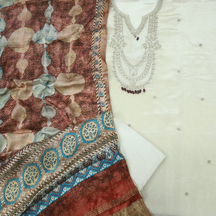 Gardish Cream White Tissue Silk With Gaji Silk Dupatta