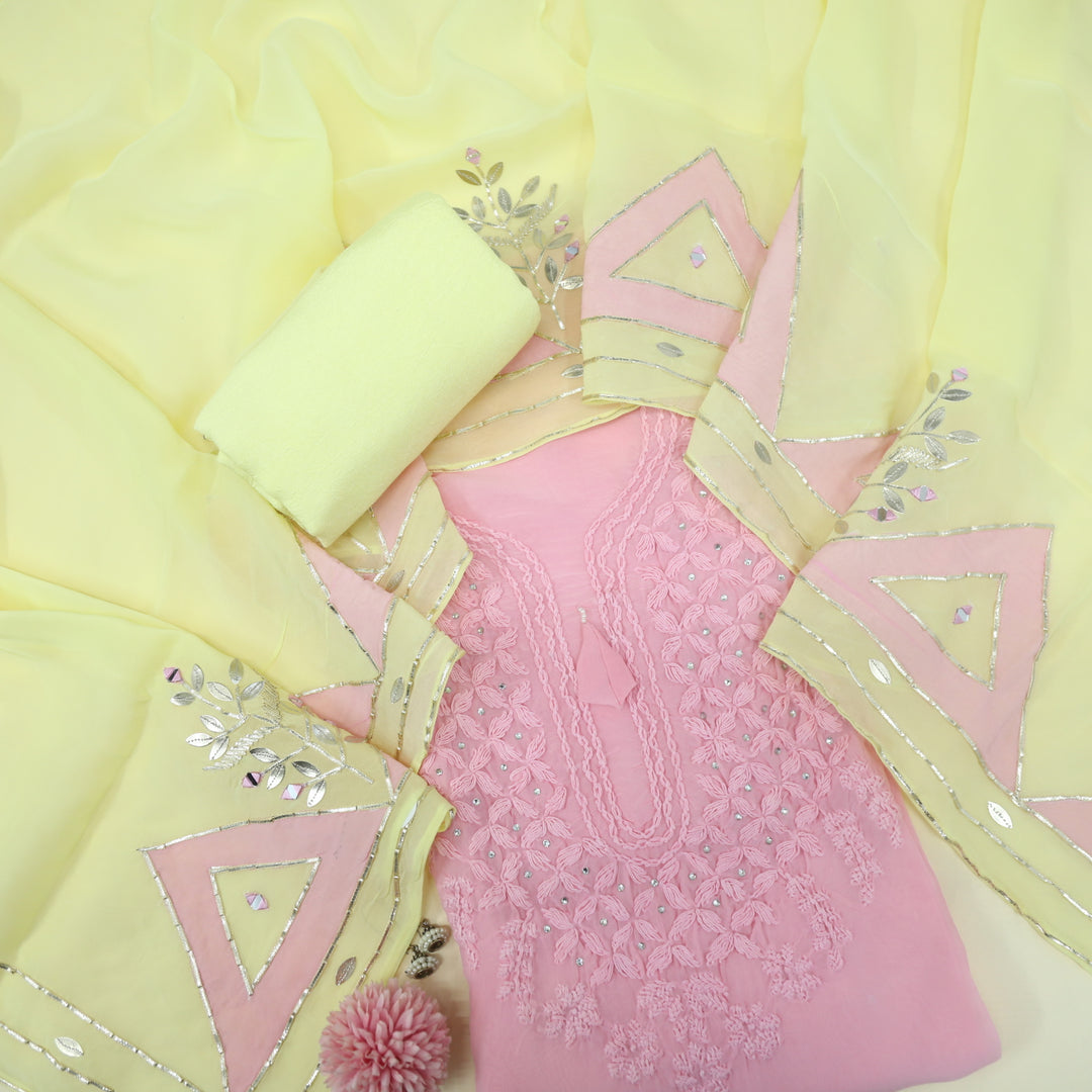 Fanaa Baby Pink Embroidered Organza Top with Organza Dupatta