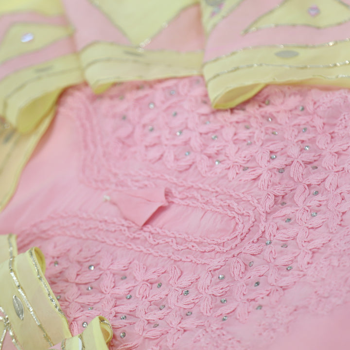 Fanaa Baby Pink Embroidered Organza Top with Organza Dupatta