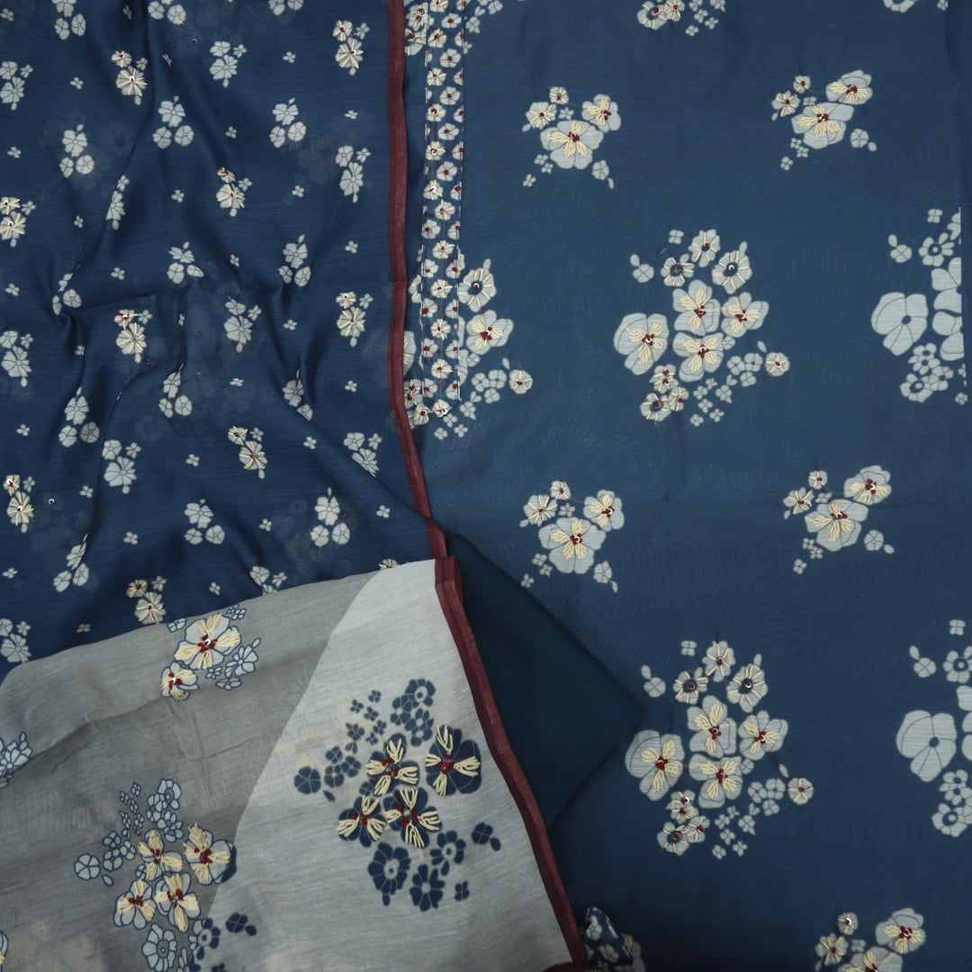 Kohinoor Indigo Dye Blue Chanderi Top with Kantha Work Dupatta