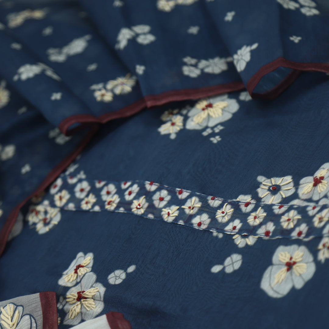 Kohinoor Indigo Dye Blue Chanderi Top with Kantha Work Dupatta