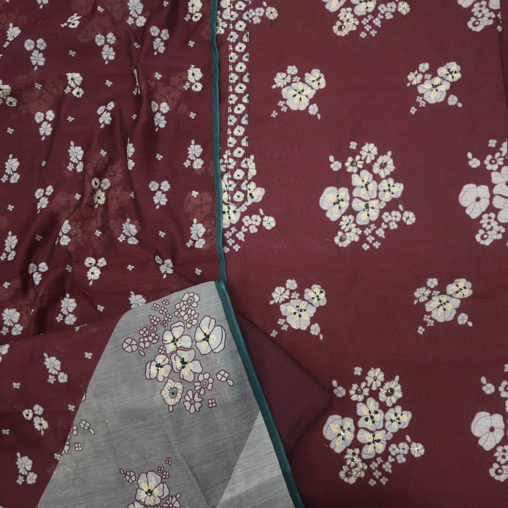 Kohinoor Hickory Brown Chanderi Top with Kantha Work Dupatta