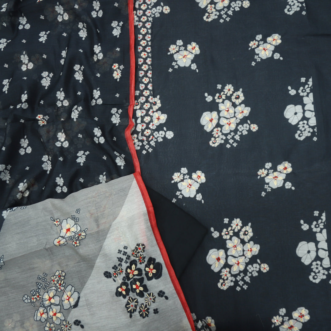 Kohinoor Smoke Black Chanderi Top with Kantha Work Dupatta
