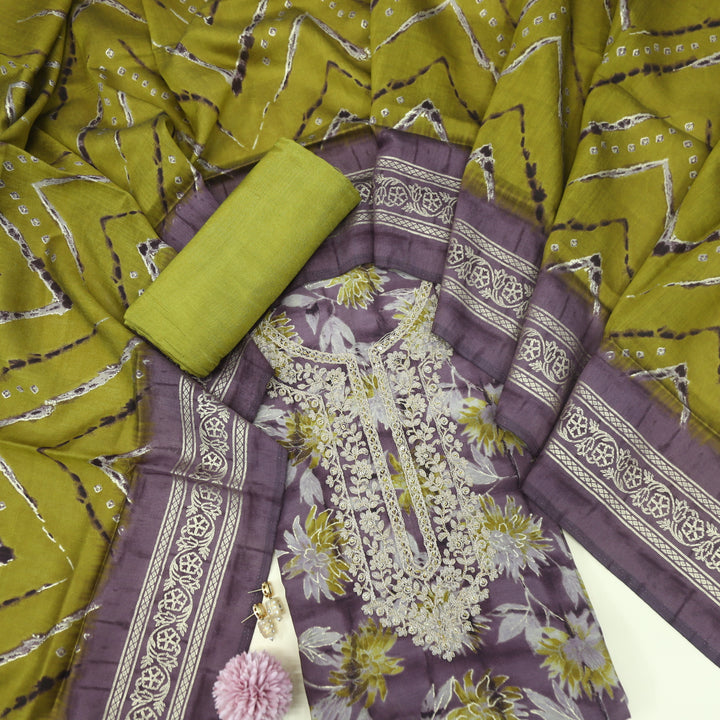 Gunah Mauve Purple Printed Modal Top With Modal Dupatta
