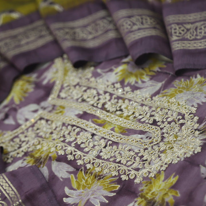 Gunah Mauve Purple Printed Modal Top With Modal Dupatta