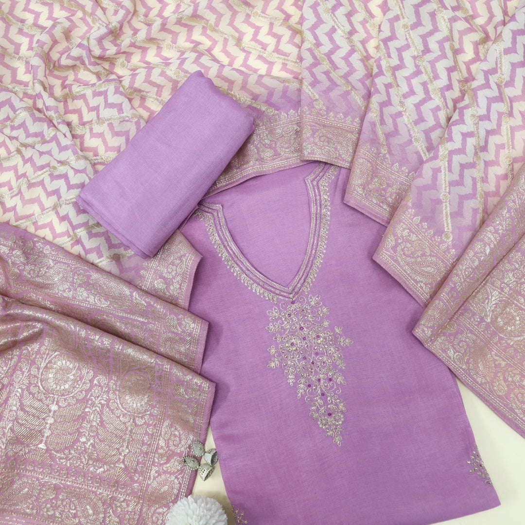 Mukammal Phlox purple Dola Silk with Brocade Work Organza Dupatta