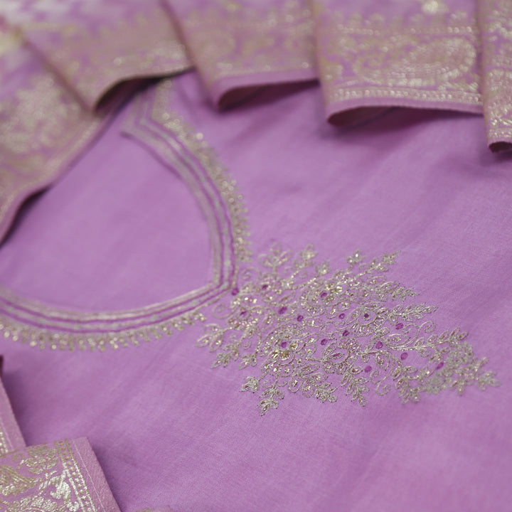 Mukammal Phlox purple Dola Silk with Brocade Work Organza Dupatta