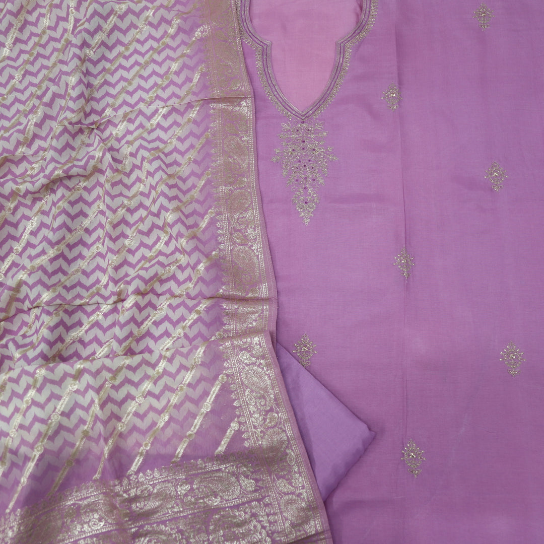 Mukammal Phlox purple Dola Silk with Brocade Work Organza Dupatta