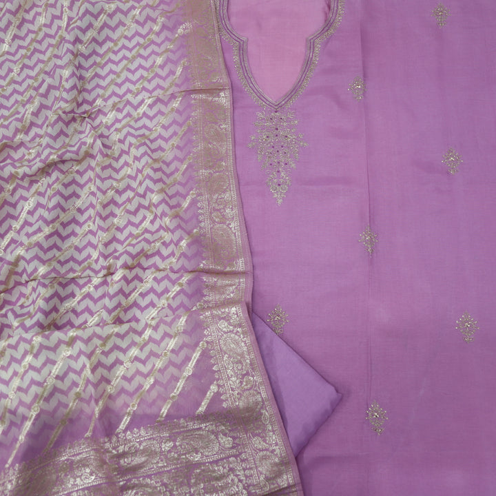 Mukammal Phlox purple Dola Silk with Brocade Work Organza Dupatta