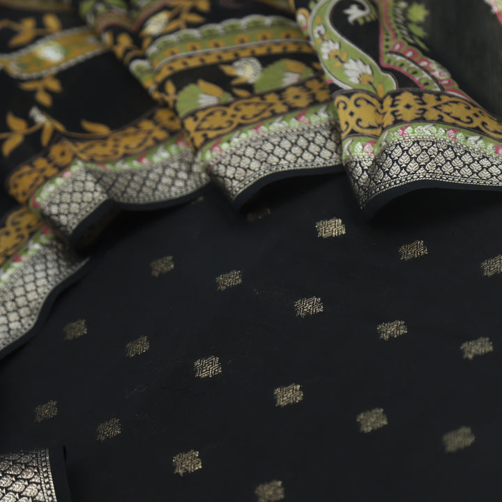 Gulshan Charcoal Black Premium Chanderi Top with Chanderi Dupatta