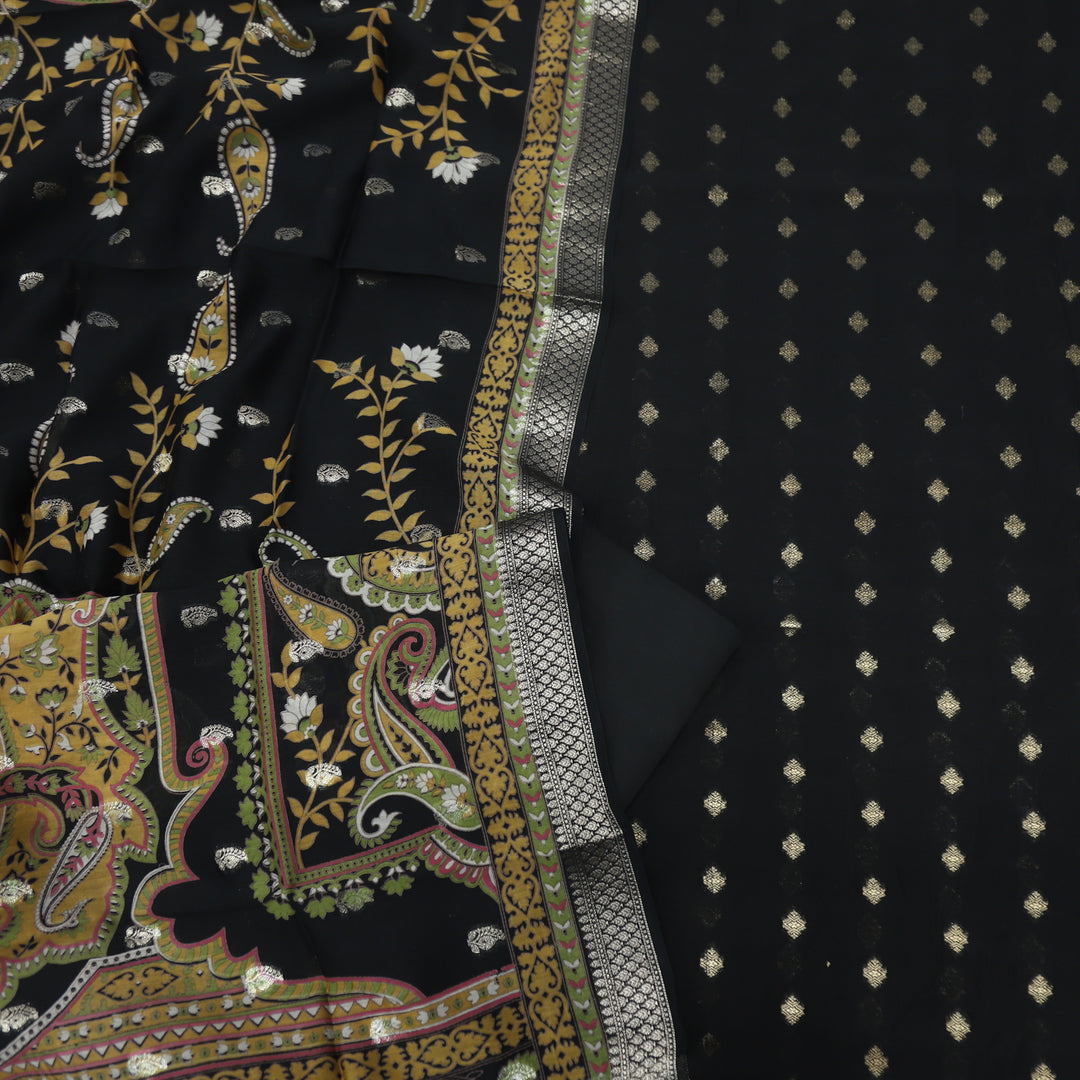 Gulshan Charcoal Black Premium Chanderi Top with Chanderi Dupatta