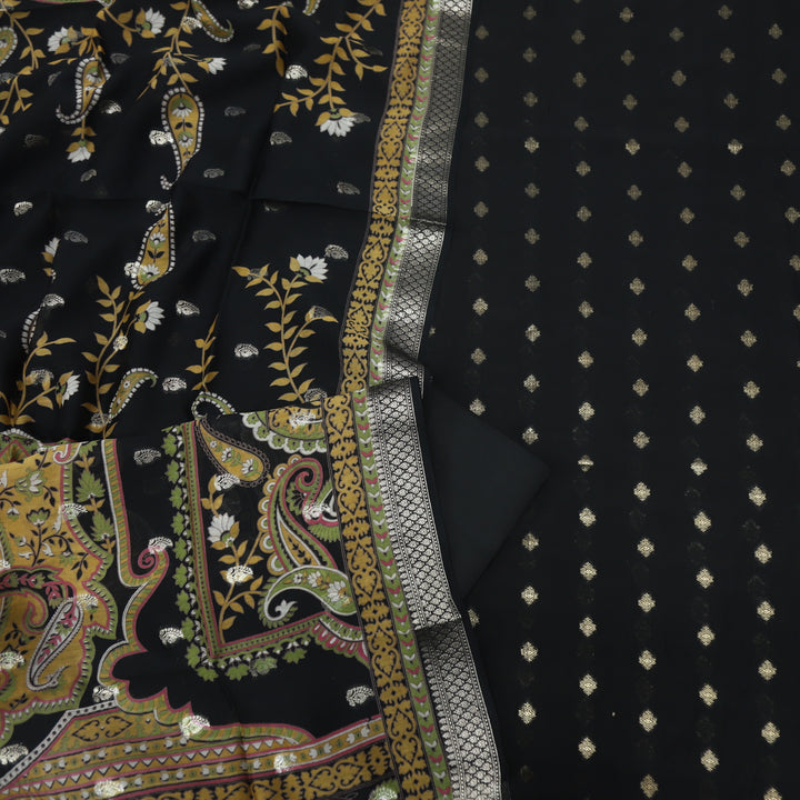 Gulshan Charcoal Black Premium Chanderi Top with Chanderi Dupatta