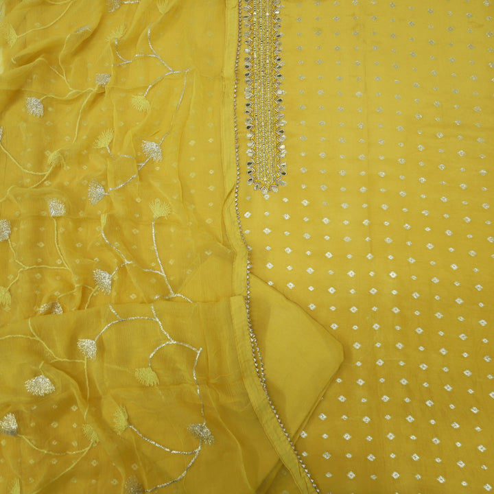 Hassmuk Butter Yellow Dola Silk Top and Chiffon Dupatta