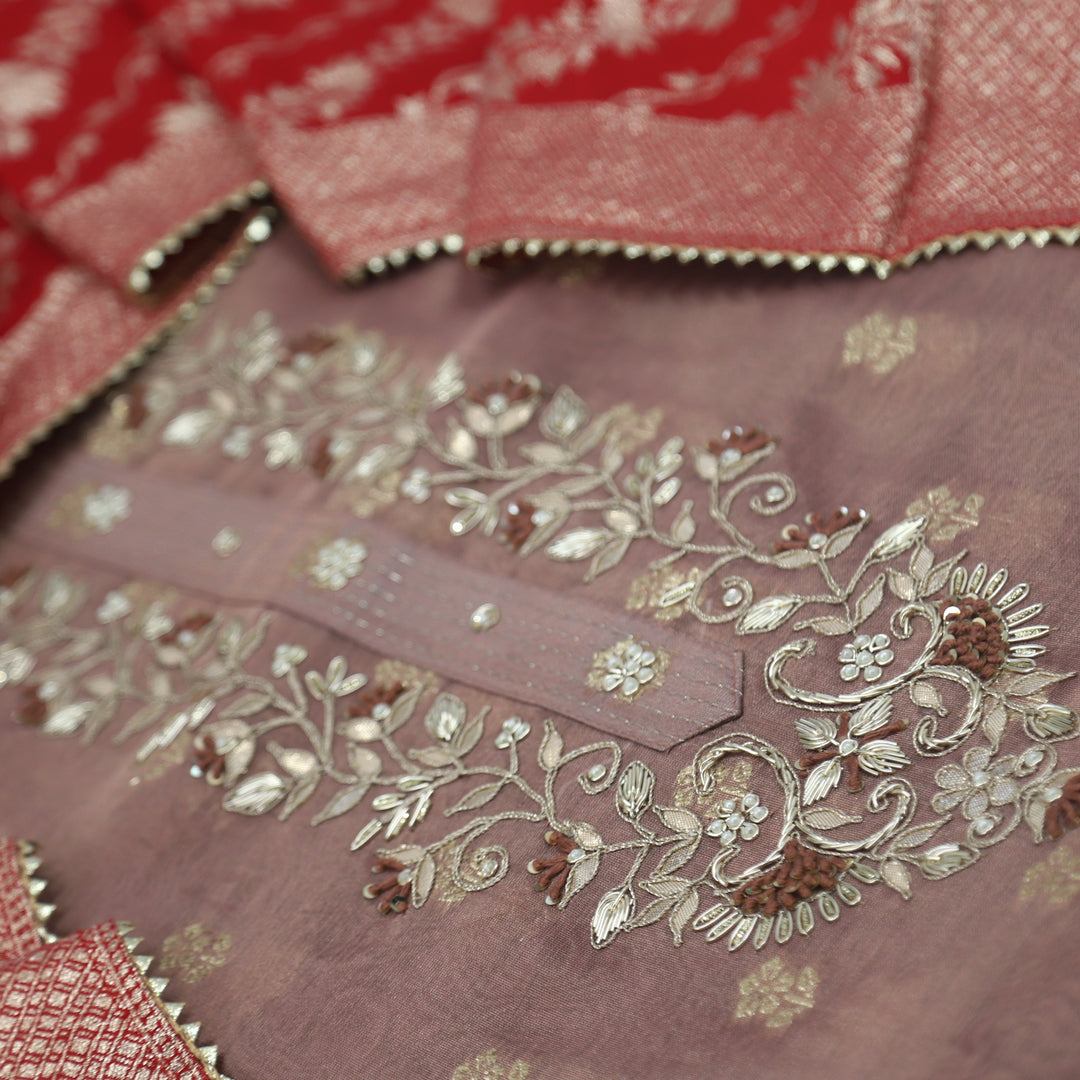 Haseen Walnut Brown Tissue Chanderi with Banarasi Silk Dupatta