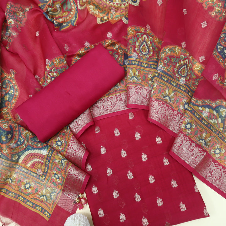 Gulshan Cerise Pink Premium Chanderi Top with Chanderi Dupatta