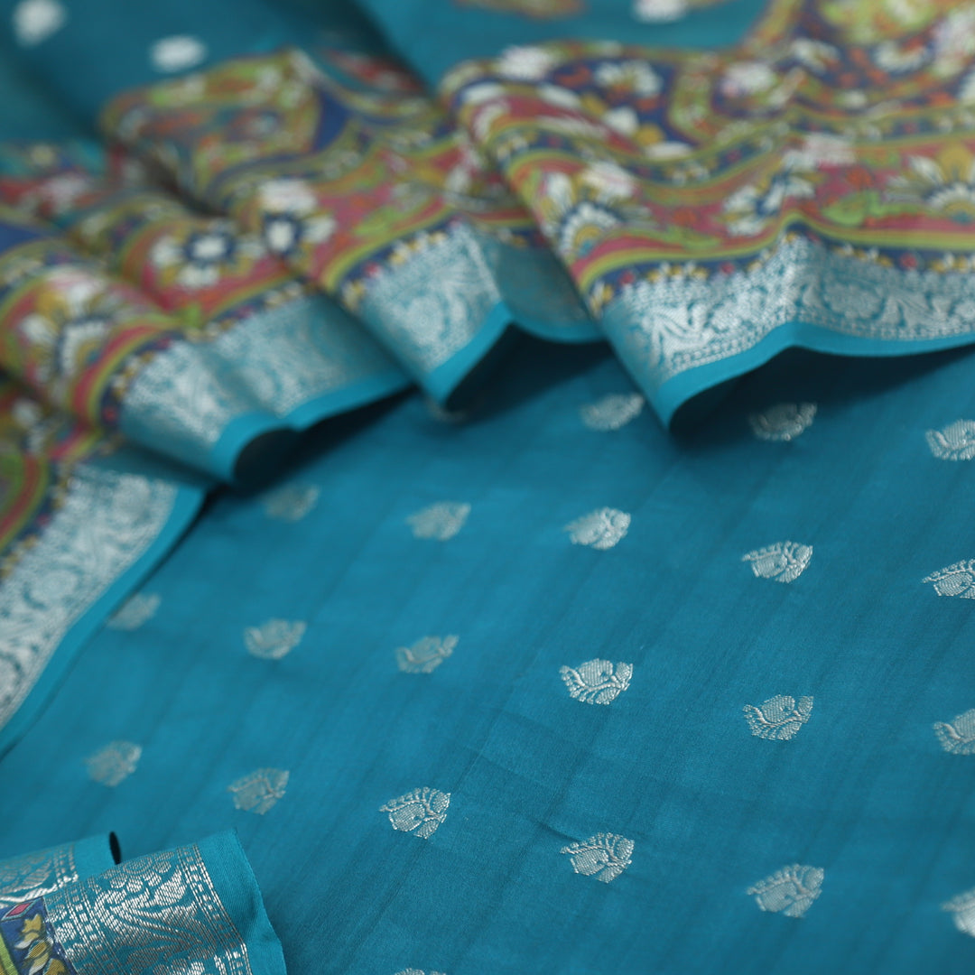 Gulshan Ocean Blue Premium Chanderi Top with Chanderi Dupatta