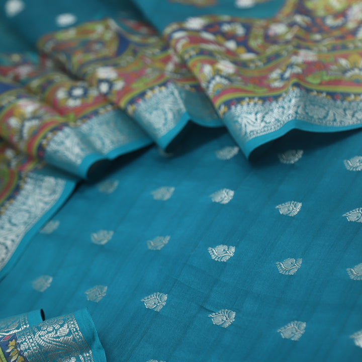Gulshan Ocean Blue Premium Chanderi Top with Chanderi Dupatta