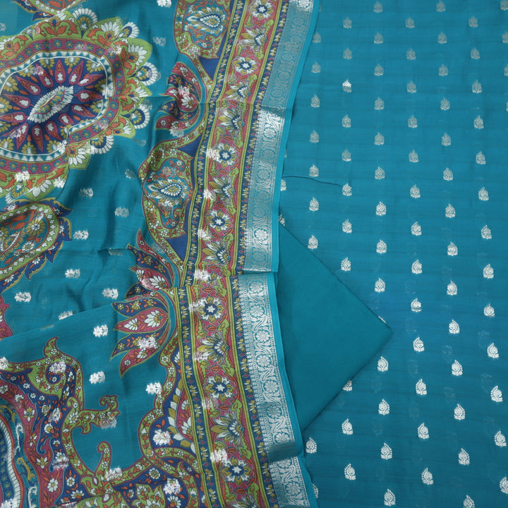 Gulshan Ocean Blue Premium Chanderi Top with Chanderi Dupatta