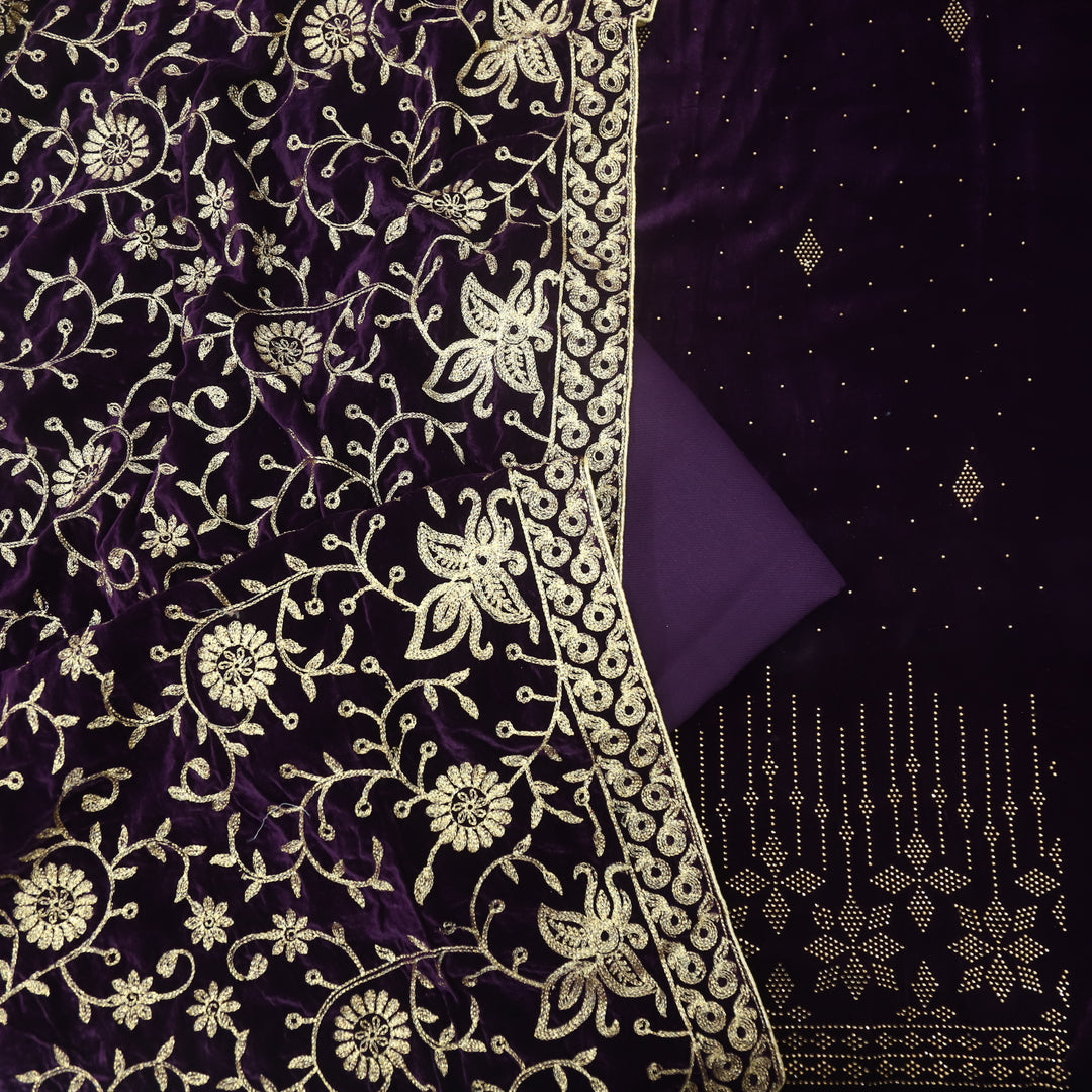 Noor Royal Purple Swarovski Work Velvet Top with Velvet Dupatta