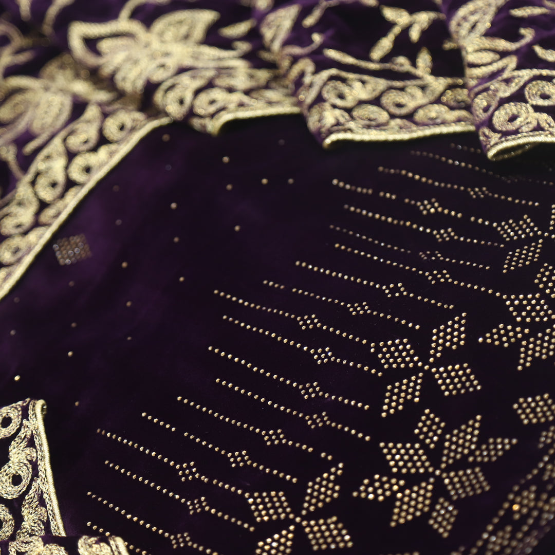 Noor Royal Purple Swarovski Work Velvet Top with Velvet Dupatta