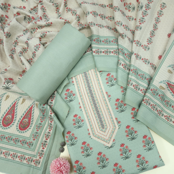 Tanhaai Fern Green Semi Pashmina Top with Semi Pashmina Dupatta