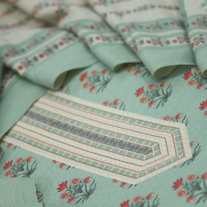 Tanhaai Fern Green Semi Pashmina Top with Semi Pashmina Dupatta